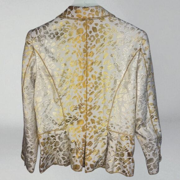 Vintage Blazer Oscar De La Renta Jacket Gold Cream Animal Brocade Women's 12 - Picture 2 of 8